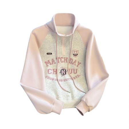 FA48870# 秋季新款女装卫衣长袖立领插肩袖拉链宽松显瘦上衣 服裝批發女裝批發服飾貨源