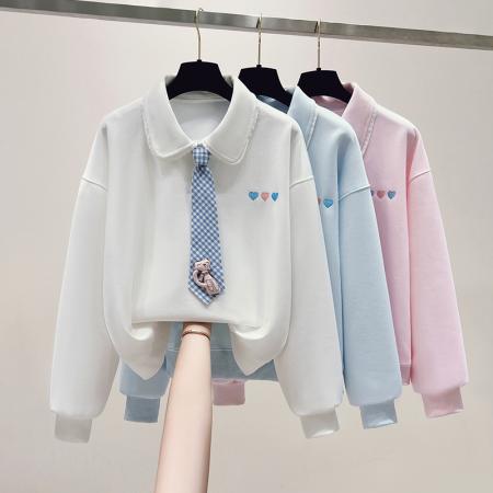 FA48871# 秋季新款女装卫衣长袖POLO领甜美减龄学院风外套上衣 服裝批發女裝批發服飾貨源