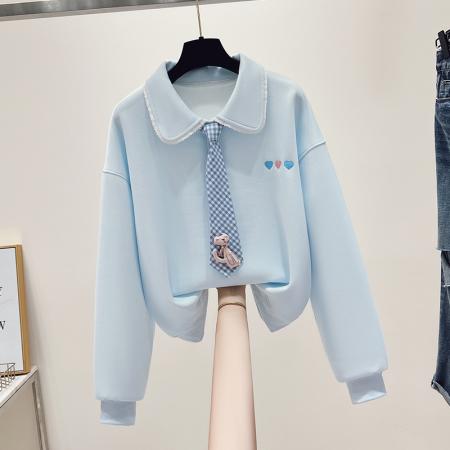 FA48871# 秋季新款女装卫衣长袖POLO领甜美减龄学院风外套上衣 服裝批發女裝批發服飾貨源