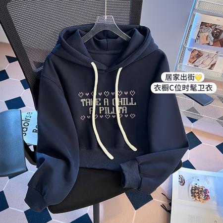 FA48872# 秋季新款女装卫衣字母连帽不规则开叉宽松套头上衣 服裝批發女裝批發服飾貨源