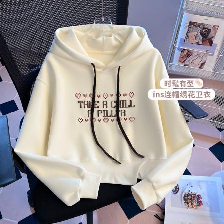 FA48872# 秋季新款女装卫衣字母连帽不规则开叉宽松套头上衣 服裝批發女裝批發服飾貨源