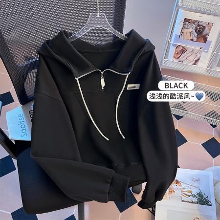 FA48873# 秋季新款女装卫衣半拉链连帽高端时尚洋气外套上衣 服裝批發女裝批發服飾貨源