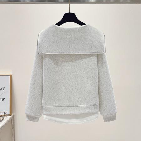 FA48876# 秋季新款女装卫衣假两件海军领百搭显瘦洋气半拉链上衣 服裝批發女裝批發服飾貨源