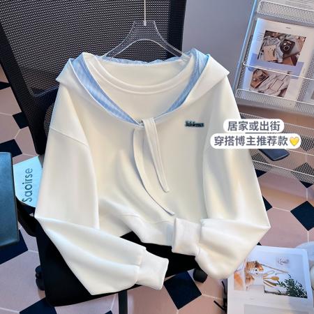 FA48877# 秋季新款女装卫衣连帽系带宽松慵懒风长袖休闲上衣外套 服裝批發女裝批發服飾貨源