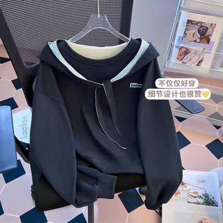 FA48877# 秋季新款女装卫衣连帽系带宽松慵懒风长袖休闲上衣外套 服裝批發女裝批發服飾貨源