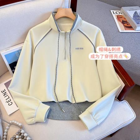 FA48879# 秋季新款女装卫衣别致立领半拉链假两件宽松休闲上衣 服裝批發女裝批發服飾貨源