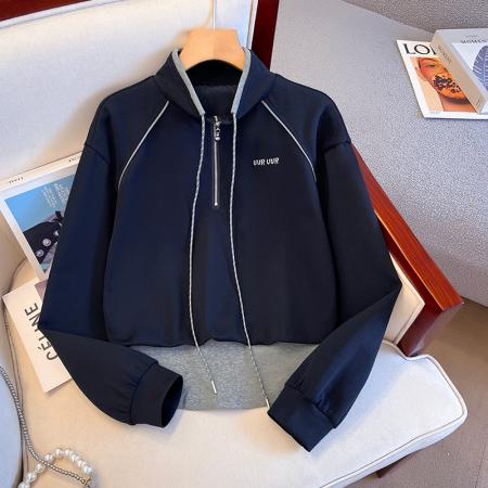 FA48879# 秋季新款女装卫衣别致立领半拉链假两件宽松休闲上衣 服裝批發女裝批發服飾貨源