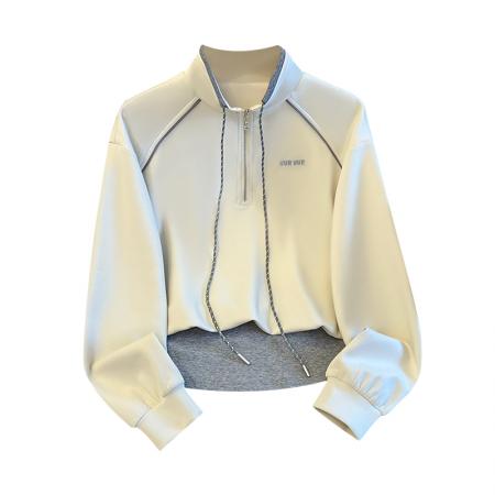 FA48879# 秋季新款女装卫衣别致立领半拉链假两件宽松休闲上衣 服裝批發女裝批發服飾貨源