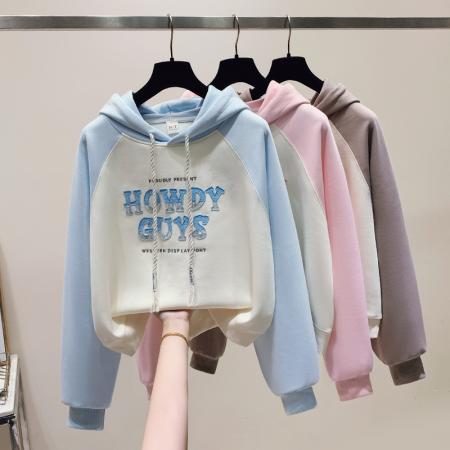 FA48880# 秋季新款女装卫衣洋气插肩袖字母外套百搭学院风连帽 服裝批發女裝批發服飾貨源