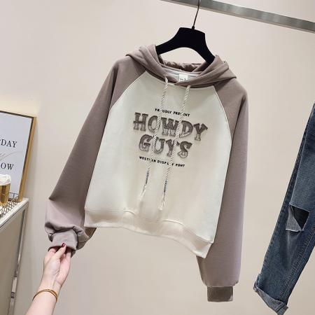 FA48880# 秋季新款女装卫衣洋气插肩袖字母外套百搭学院风连帽 服裝批發女裝批發服飾貨源