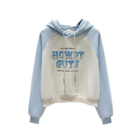 FA48880# 秋季新款女装卫衣洋气插肩袖字母外套百搭学院风连帽 服裝批發女裝批發服飾貨源