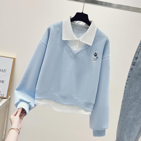 FA48881# 早春新款女装卫衣学院风假两件时尚减龄上衣 服裝批發女裝批發服飾貨源