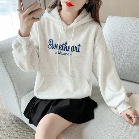 FA48886# 时尚连帽卫衣女秋冬新款宽松百搭字母绣花长袖上衣外套女 服裝批發女裝批發服飾貨源
