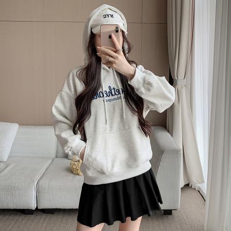 FA48886# 时尚连帽卫衣女秋冬新款宽松百搭字母绣花长袖上衣外套女 服裝批發女裝批發服飾貨源