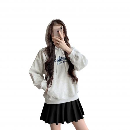 FA48886# 时尚连帽卫衣女秋冬新款宽松百搭字母绣花长袖上衣外套女 服裝批發女裝批發服飾貨源