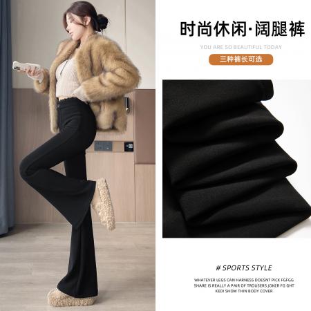FA48888# 秋冬加绒保暖黑色蕾丝拼接微喇叭显瘦显腿长修身弹力马蹄裤 服裝批發女裝批發服飾貨源