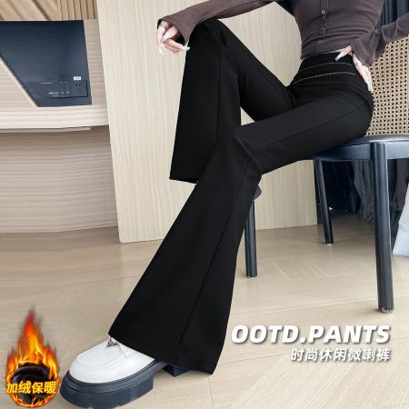 FA48889# 加绒加厚喇叭裤精致小字母链条高腰弹力显瘦垂感修身马蹄裤微喇裤 服裝批發女裝批發服飾貨源