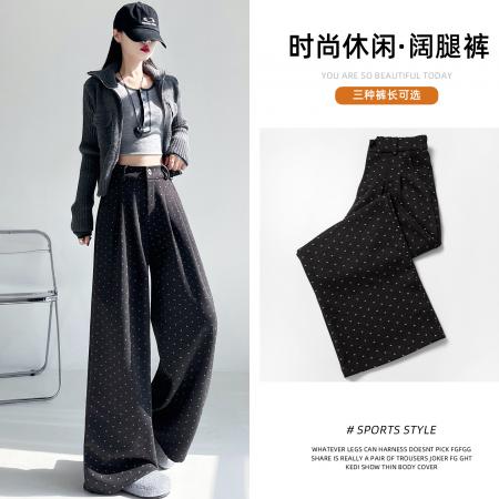 FA48890# 秋冬韩系甜美复古加厚磨毛尼子爱心休闲裤后松紧高腰阔腿裤 服裝批發女裝批發服飾貨源