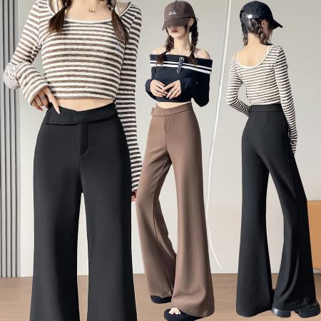 FA48891# 秋冬魔术贴裤头微喇叭弹力裤显瘦高腰休闲百搭修身马蹄裤 服裝批發女裝批發服飾貨源