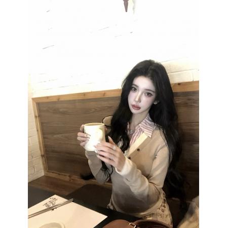 FA48912# BarbChill老钱风假两件针织上衣女冬季富家千金圣诞穿搭打底衫 服裝批發女裝批發服飾貨源