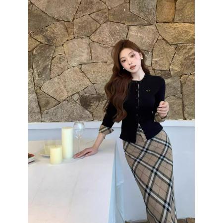 FA48916# SZA星闪花纱秋冬新款高级感气质显瘦呢料格子半身裙 服裝批發女裝批發服飾貨源