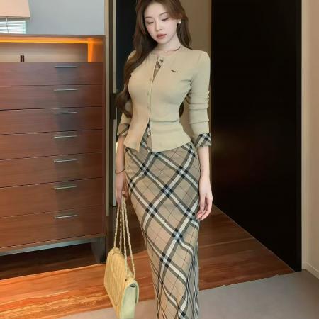 FA48916# SZA星闪花纱秋冬新款高级感气质显瘦呢料格子半身裙 服裝批發女裝批發服飾貨源