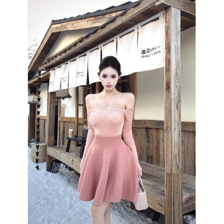 FA48920# 芷若芳心蕾丝长袖上衣女高腰名媛风半裙秋两件套 服裝批發女裝批發服飾貨源