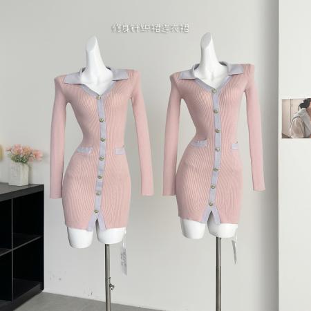 FA48924# 粉雾星河醋酸山羊绒修身针织裙连衣裙 服裝批發女裝批發服飾貨源