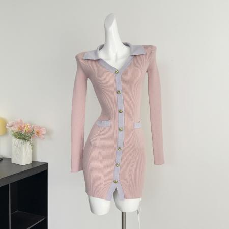 FA48924# 粉雾星河醋酸山羊绒修身针织裙连衣裙 服裝批發女裝批發服飾貨源