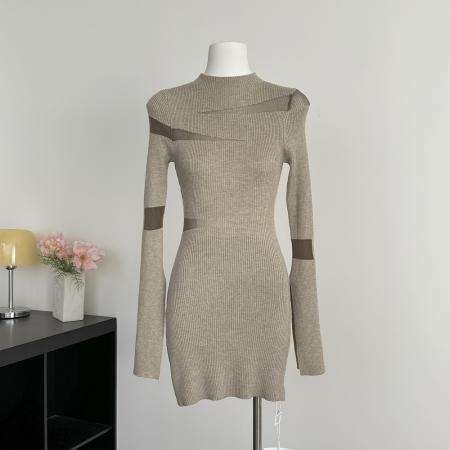 FAY致浪漫设计师款镂空欧根纱性感针织秋季收腰连衣裙约会裙子 服裝批發女裝批發服飾貨源