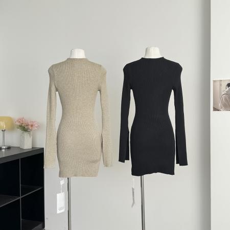 FAY致浪漫设计师款镂空欧根纱性感针织秋季收腰连衣裙约会裙子 服裝批發女裝批發服飾貨源