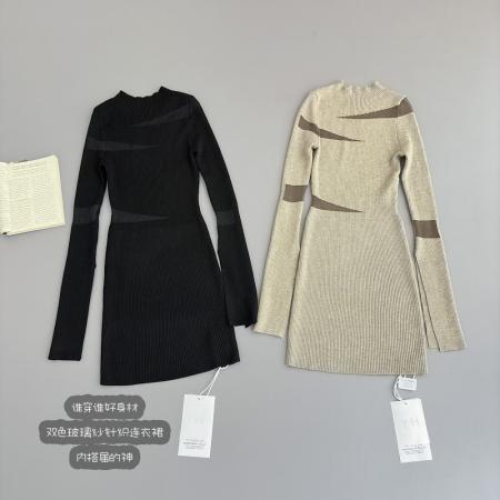 FAY致浪漫设计师款镂空欧根纱性感针织秋季收腰连衣裙约会裙子 服裝批發女裝批發服飾貨源