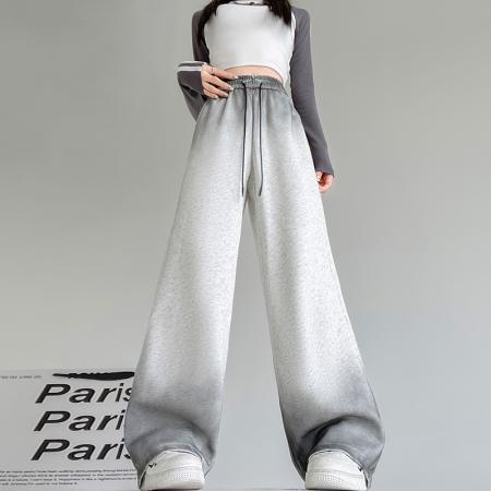 FA48926# 扎染渐变休闲运动裤女秋冬加绒安可拉红高腰宽松显瘦阔腿裤卫裤 服裝批發女裝批發服飾貨源