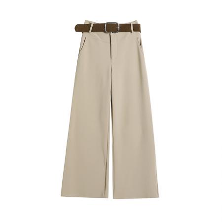 FA48929# 卡其加绒西装阔腿裤女秋冬新款高腰垂坠感直筒休闲拖地裤 服裝批發女裝批發服飾貨源