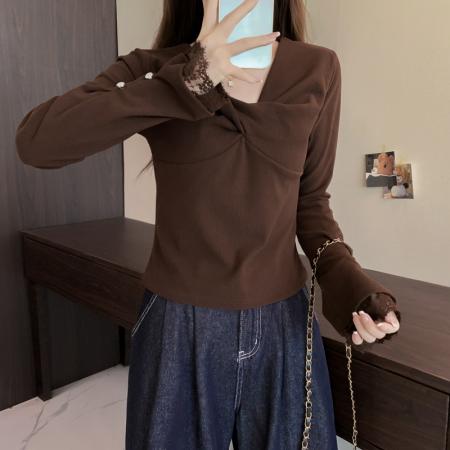 FA48932# 大码长袖加厚保暖T恤时尚减龄显瘦小众别致遮肉收腰打底衫女 服裝批發女裝批發服飾貨源