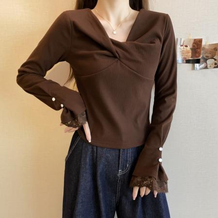 FA48932# 大码长袖加厚保暖T恤时尚减龄显瘦小众别致遮肉收腰打底衫女 服裝批發女裝批發服飾貨源