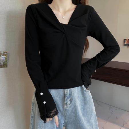 FA48932# 大码长袖加厚保暖T恤时尚减龄显瘦小众别致遮肉收腰打底衫女 服裝批發女裝批發服飾貨源