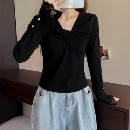 FA48932# 大码长袖加厚保暖T恤时尚减龄显瘦小众别致遮肉收腰打底衫女 服裝批發女裝批發服飾貨源