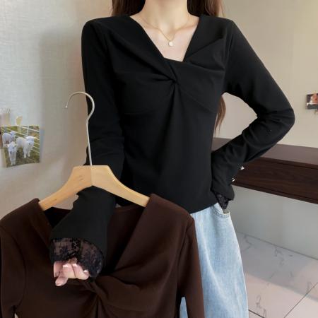 FA48932# 大码长袖加厚保暖T恤时尚减龄显瘦小众别致遮肉收腰打底衫女 服裝批發女裝批發服飾貨源