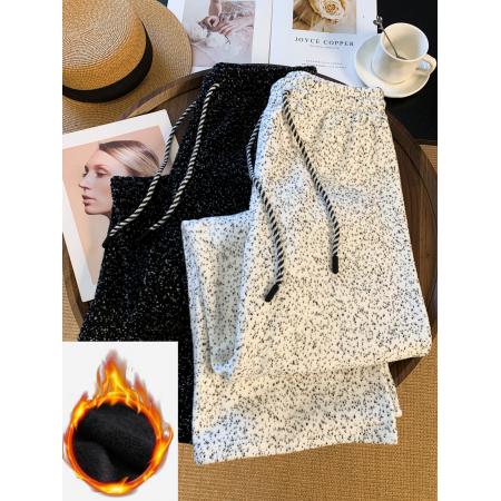 FA48939# 秋冬加绒加厚糯米裤女高腰垂感小个子保暖针织阔腿裤 服裝批發女裝批發服飾貨源