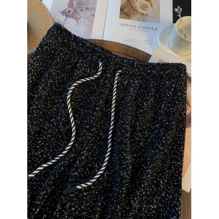 FA48939# 秋冬加绒加厚糯米裤女高腰垂感小个子保暖针织阔腿裤 服裝批發女裝批發服飾貨源