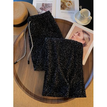 FA48939# 秋冬加绒加厚糯米裤女高腰垂感小个子保暖针织阔腿裤 服裝批發女裝批發服飾貨源