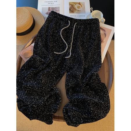 FA48939# 秋冬加绒加厚糯米裤女高腰垂感小个子保暖针织阔腿裤 服裝批發女裝批發服飾貨源