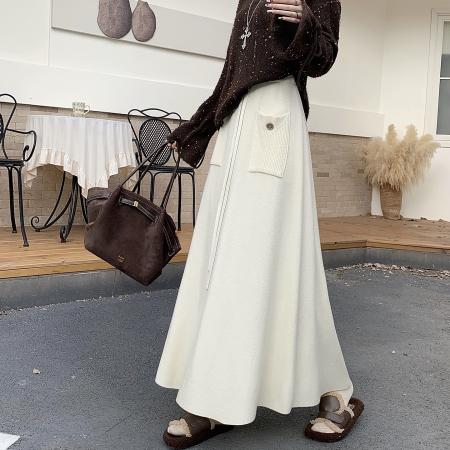 FA48942# 加厚秋冬针织半身裙女新款韩版高腰a字大摆长裙遮胯百褶 服裝批發女裝批發服飾貨源