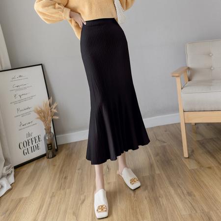 FA48943# 秋冬高腰修身针织鱼尾包臀荷叶边半身裙韩国高腰修身长裙 服裝批發女裝批發服飾貨源