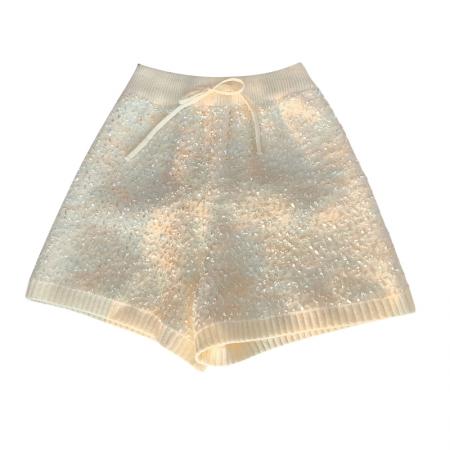 FA48945# 拉夏亮丝针织短裤女秋冬外穿裤子新款高腰a字阔腿休闲裤 服裝批發女裝批發服飾貨源