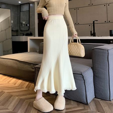 FA48948# 流苏针织半身裙女秋冬韩版高腰鱼尾裙性感a字包臀裙修身长裙 服裝批發女裝批發服飾貨源