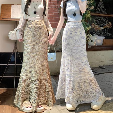 FA48949# 原创四季蕾丝花边针织裙女韩版高腰包臀裙鱼尾半身超长拖地裙 服裝批發女裝批發服飾貨源