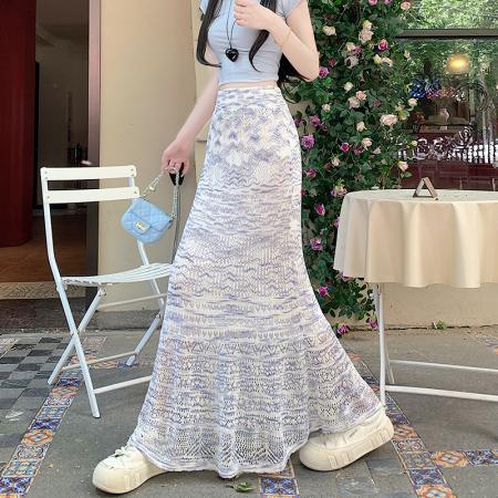 FA48949# 原创四季蕾丝花边针织裙女韩版高腰包臀裙鱼尾半身超长拖地裙 服裝批發女裝批發服飾貨源