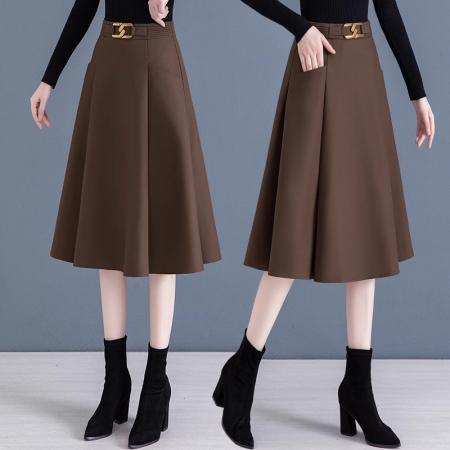 LN76380# 百褶半身裙女春秋新款高腰中长款垂感休闲a字裙遮胯大摆裙子